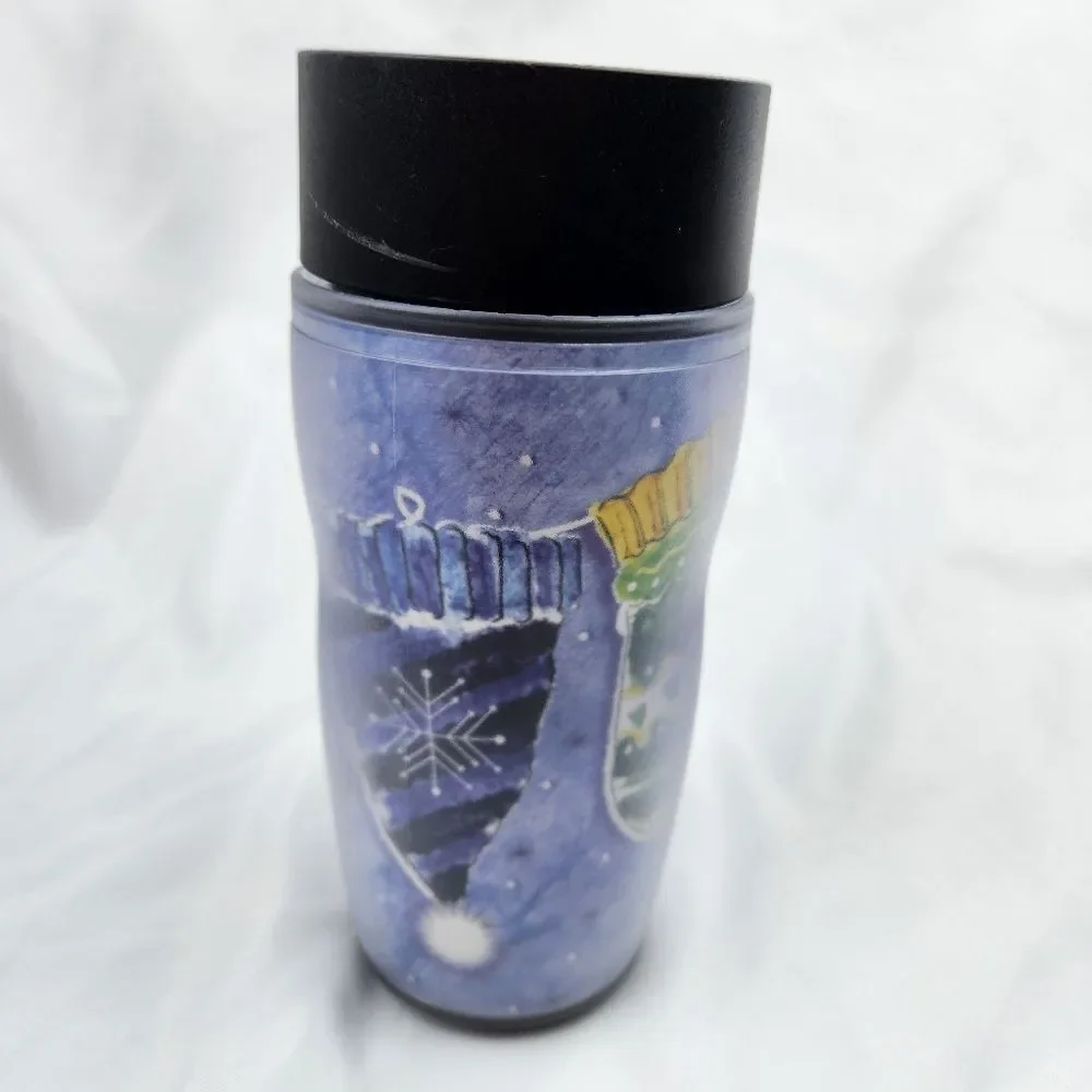 ☕️Vintage Starbucks 2001 Barista Blue Multicolored Mittens 8oz Travel Tumbler